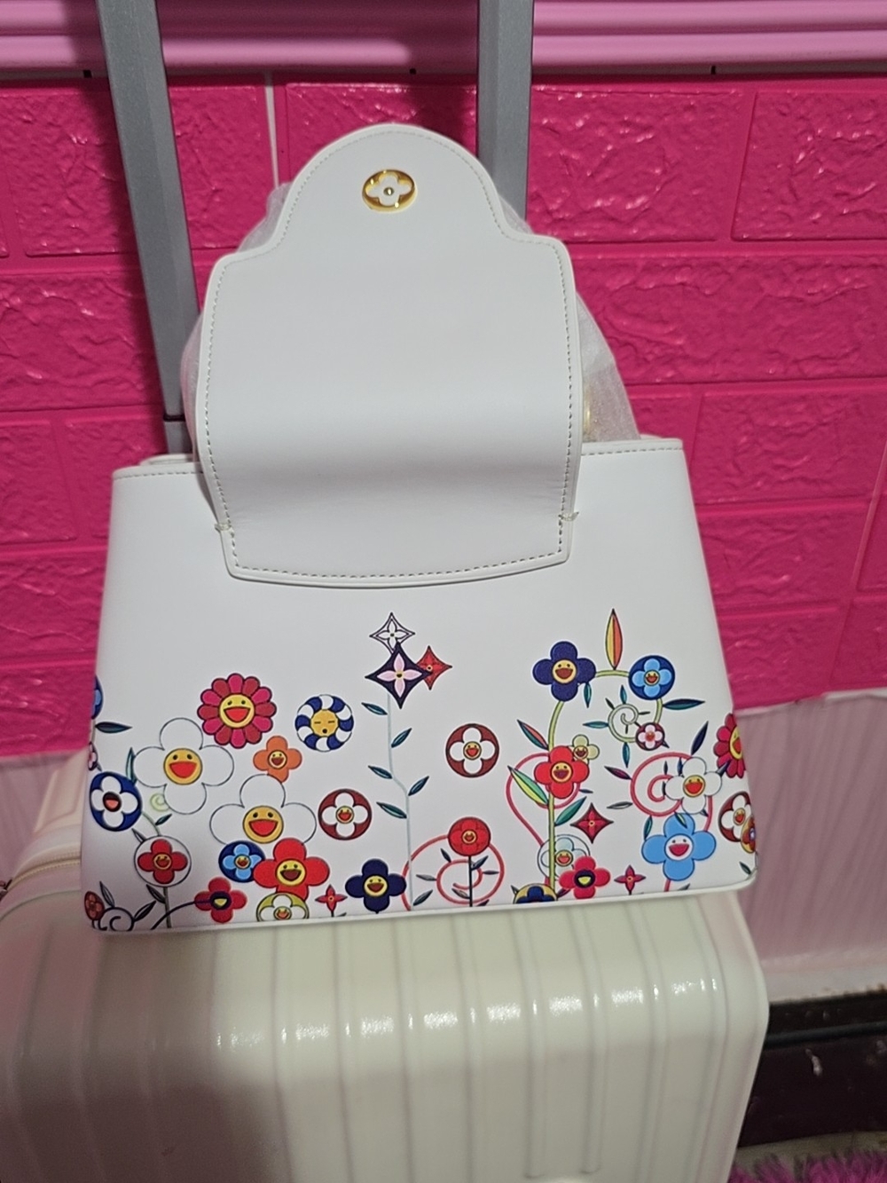 Louis Vuitton White Floral Satchel with Multicolor Print - Picture 2 of 7
